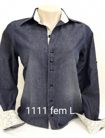 Camisete feminina manga longa jeans azul