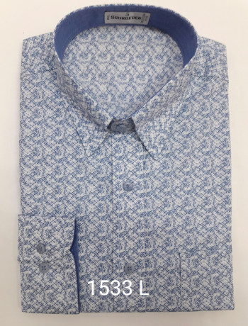 Camisa masculina estampa azul e branco manga longa