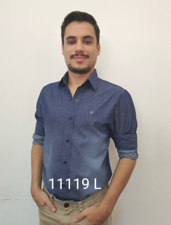 Camisa masculina manga longa slim jeans escura