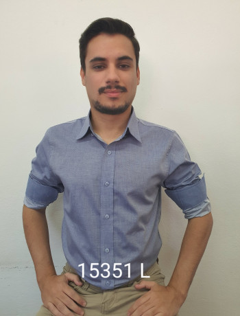 Camisa masculina manga longa e slim azul